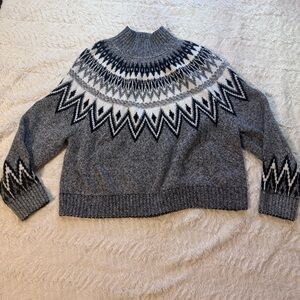 Cozy Fair Isle Nordic Turtleneck Sweater Gray White Black Women’s Size L cozy